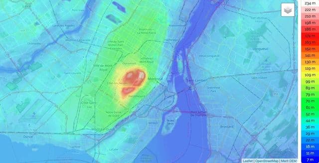 Mapa wysokości Montrealu